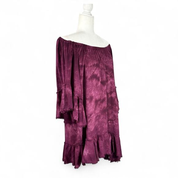 Revolve Blue Life Callista Dress Tie Dye Off Shoulder Boho Plum Asymmetrical XS - Picture 6 of 15